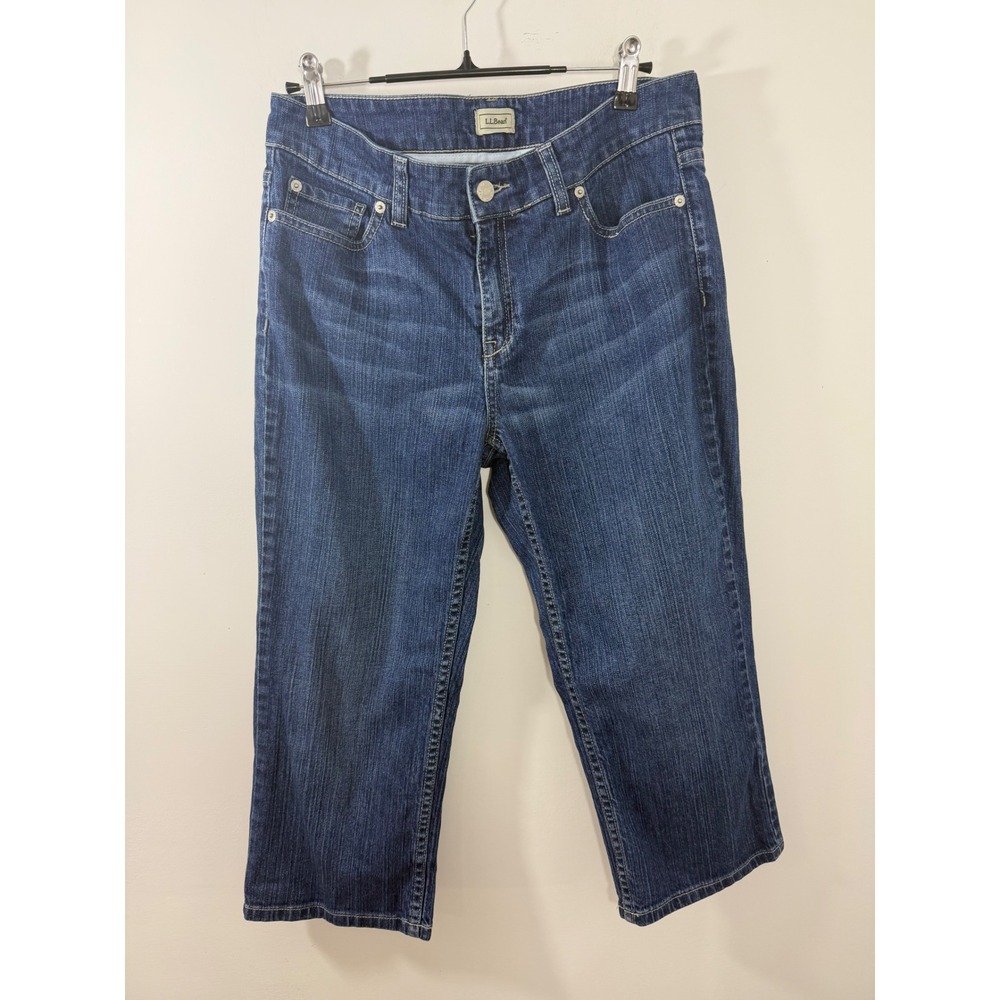 LL Bean Womens Denim Capri Jeans Dark Wash Stretch Cropped Pants 10 REG 0JCM5